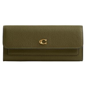 New Coach Olive Green Leather Mila Wallet with Gold Accent